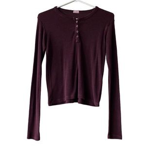 John Galt Ribbed, Button Front, Long Sleeve Tee